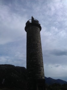 The Glenfinnan Monument at Loch Shiel where the Jacobite standard was raised in 1745. 